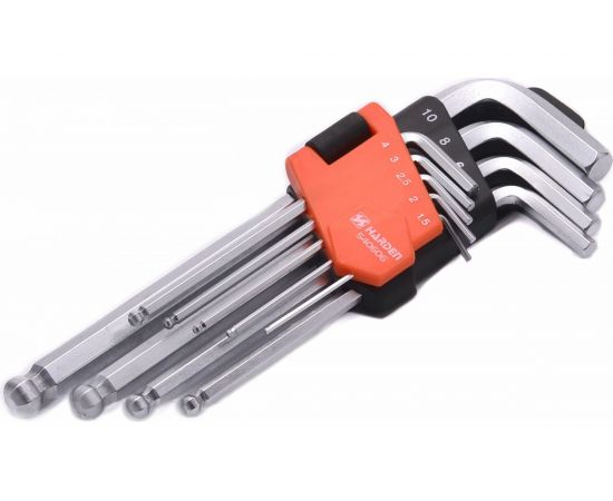 Набор имбусовых ключей HARDEN шестигранные HEX, с шарообразной головкой, 18 см., CRV, 9 шт. 540606 