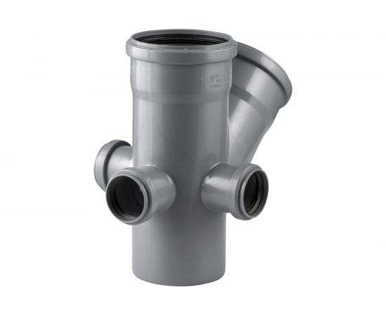 Канализационная крестовина RTP с выходом вперед на 45 градусов, 110/110/50/50/50 л+п+т 36536 