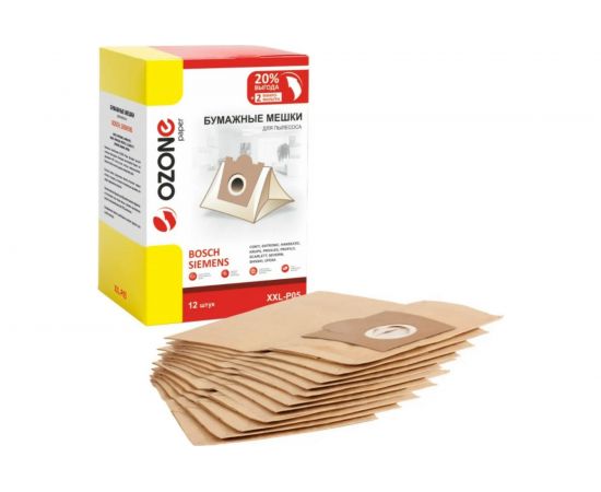 Мешки-пылесборники бумажные 12 шт + 2 микрофильтра для пылесоса Ozone XXL-P05 