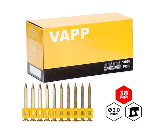 Усиленные гвозди для монтажного пистолета VAPP 38х3 мм VAPP.CN338 