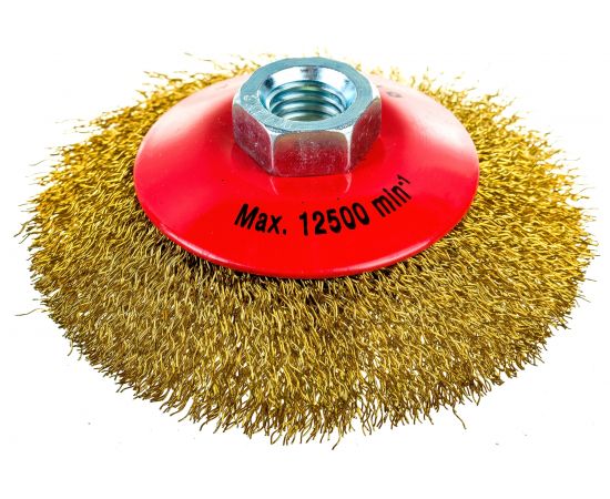 Щетка коническая для УШМ (латунированная проволока 0,3 мм, 100 мм) MIRAX 35143-100 