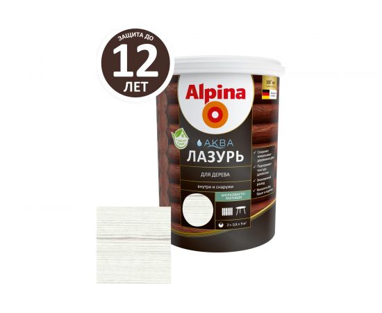 Лазурь для дерева ALPINA Аква (белый; 0.9 л) 948103463 – изображение 2