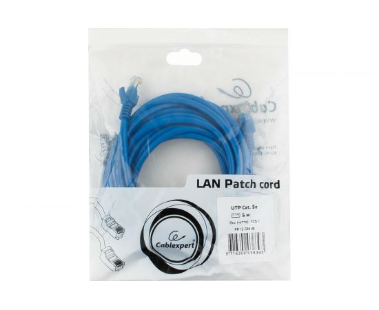 Патч-корд Cablexpert UTP PP12-5M/B кат.5e, 5м, литой, многожильный синий PP12-5M/B – изображение 3
