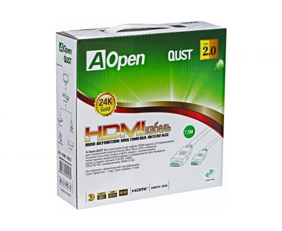 Кабель HDMI AOpen/Qust 19M/M ver 2.0, 10М, 2 фильтра, белый ACG711DW-10M – изображение 3