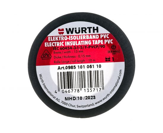 Изолента Wurth VDE черная 15ммX10м 0985101 061 10 – изображение 3