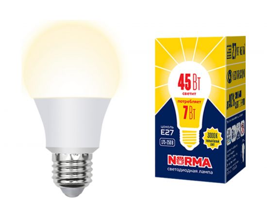 Светодиодная лампа Volpe LED-A60-7W/3000K/E27/FR/NR Форма ""A"", матовая UL-00005619 