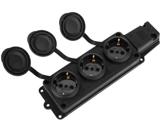 Трехместная штепсельная розетка PROCONNECT влагозащищенная 2P+PE 230V, 16 А, IP44 каучук 111-113-4 