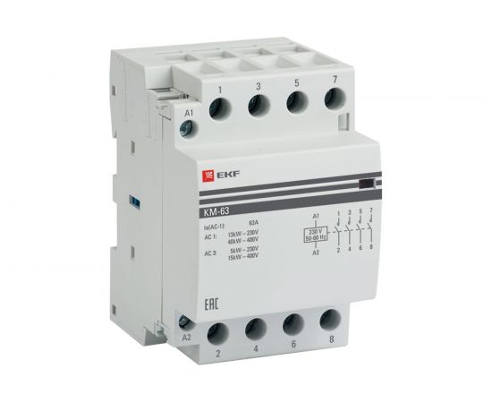 Модульный контактор EKF КМ, 63А 3п 220В 4но km-3-63-40 