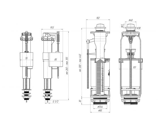 Арматура для бачка АНИ Пласт набор с нижней подводкой 1/2"", хромированная кнопка, 1 режим, универсальная WC8510C 023-1952 – изображение 2