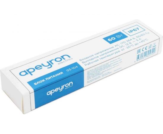 Блок питания Apeyron 12В, 60Вт, IP67, 170-264В, 5А, алюминий, серебро / 03-104 – изображение 2