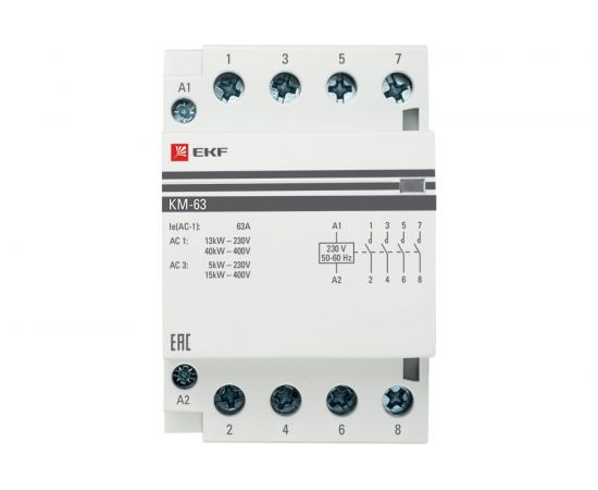 Модульный контактор EKF КМ, 63А 3п 220В 4но km-3-63-40 – изображение 2