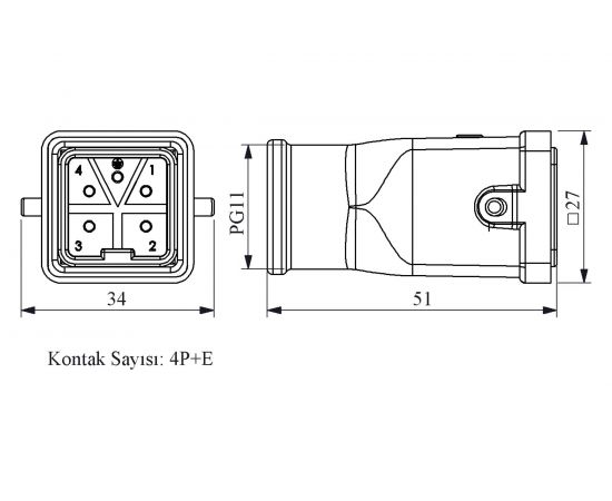 Вилка Emas пластмассовая 5 полюсов, 10А, 250В EBP05FU30 – изображение 2