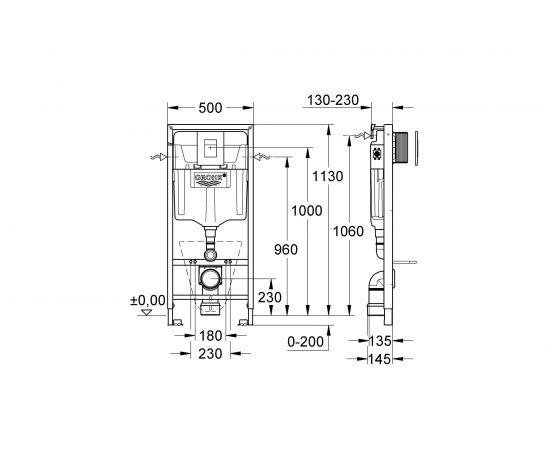 Система инсталляции для подвесного унитаза GROHE Rapid SL комплект 5 в 1 38827000 – изображение 2
