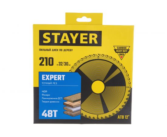 Диск пильный по дереву Точный рез (210x32/30 мм; 48T) Stayer 3682-210-32-48_z01 – изображение 2