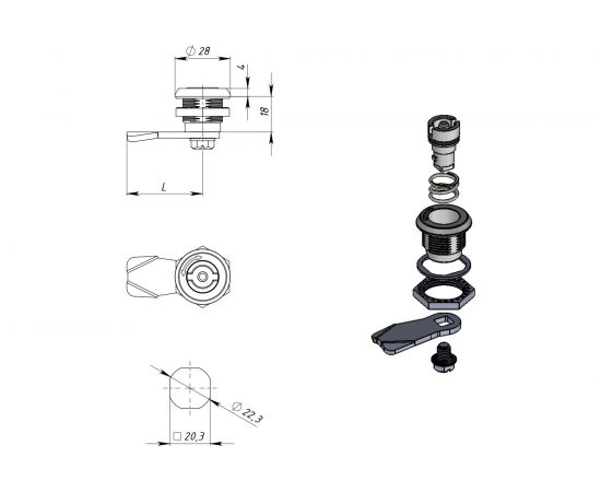Замок под ключ с двумя бородками ТРИЗАМ цинк, с ригелем и ключом ЗЧВ.М.2.05.1060.КМ TRZ0053 – изображение 2