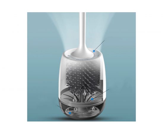 Ершик для унитаза SANTRADE настенный/напольный, силиконовая щетка, серый поддон 0438 – изображение 2