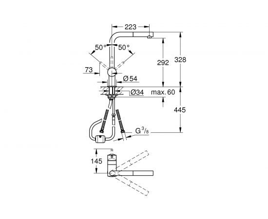 Однорычажный смеситель для мойки GROHE Minta с выдвижным изливом 32168000 – изображение 4