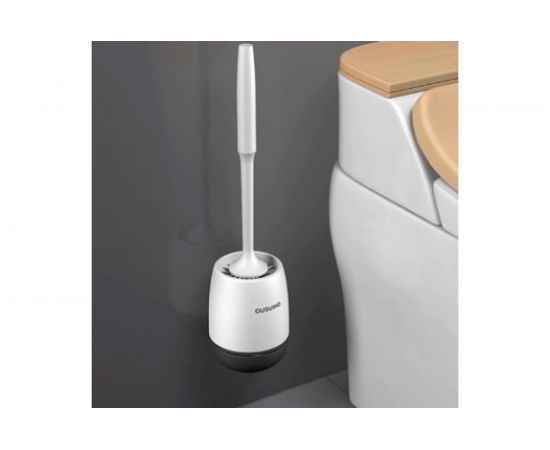 Ершик для унитаза SANTRADE настенный/напольный, силиконовая щетка, серый поддон 0438 – изображение 4