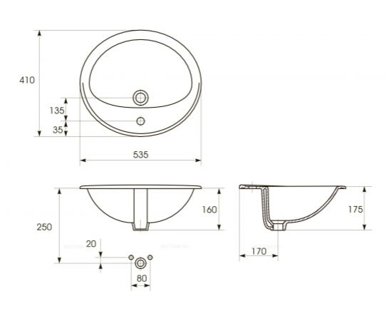 Раковина в столешницу Cersanit CALLA 54, 1 отверстие S-UM-Cl/1-w – изображение 6