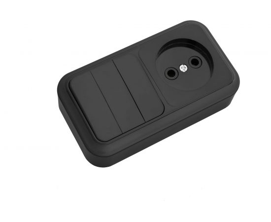 Блок Bylectrica 3 выключателя + розетка ОУ, серия ПРАЛЕСКА, 3В-РЦ-525 черный 