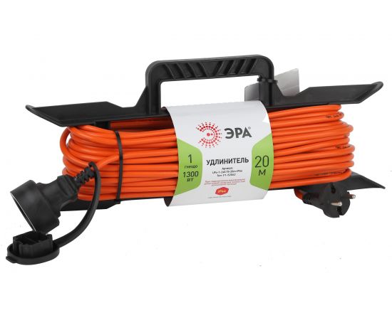 Силовой удлинитель на рамке ЭРА UFx-1-2x0.75-20m-IP44 без заземления, 1 гнезда, 20м, ПВС 2x0.75, 6/144 Б0046821 