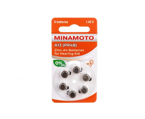 Слуховая батарейка Minamoto A13 PR48, 6 card 8813 