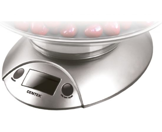 Кухонные весы Centek электронные, чаша, пластик, 5кг, шаг 1г, тарирование серебро/черный CT-2451 – изображение 2