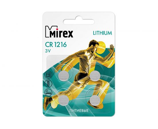 Батарея Mirex, литиевая CR1216 3V 4 шт ecopack 23702-CR1216-E4 – изображение 2