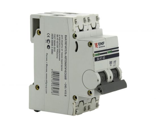 Автоматический двухполюсный выключатель EKF 63А С ВА47-63 4.5кА PROxima mcb4763-2-63C-pro 4867258 – изображение 2
