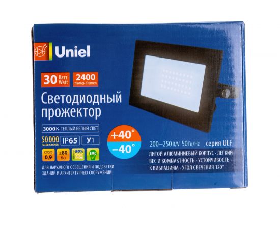 Светодиодный прожектор Uniel 30W 3000K IP65 200-250В BLACK ULF-F21 UL-00007732 – изображение 5