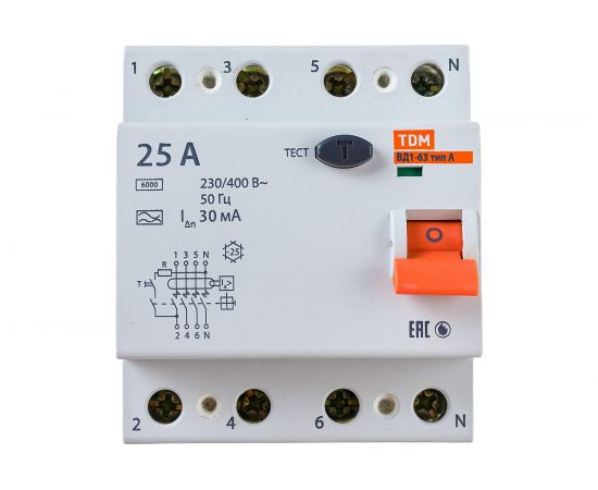 Устройство защитного отключения TDM ВД1-63 4Р 25А 30мА тип А SQ0203-0085 
