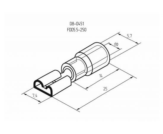 Плоская изолированная клемма REXANT гнездо 7.4 мм 4-6 кв.мм /РПИм 5,5-6 08-0451 – изображение 2