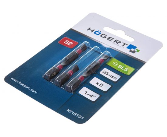 Биты ударные SL5, 25 мм, сталь S2, 5 шт HOEGERT TECHNIK HT1S131 – изображение 2