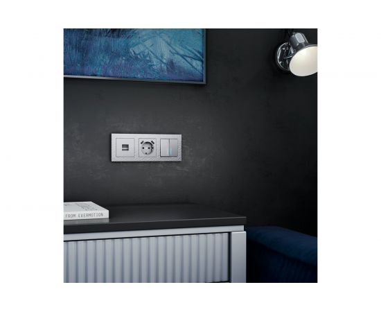 Двухклавишный проходной выключатель WERKEL W1122106 с подсветкой серебряный a051524 – изображение 4