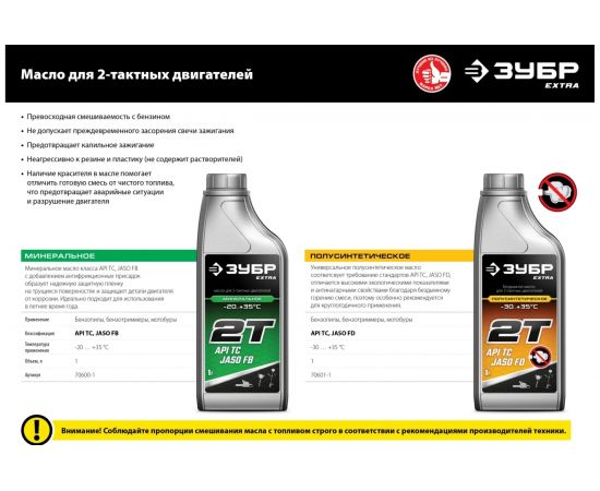 Полусинтетическое масло ЗУБР Extra 2Т-П 1 л, для 2-тактных двигателей 70601-1 – изображение 6