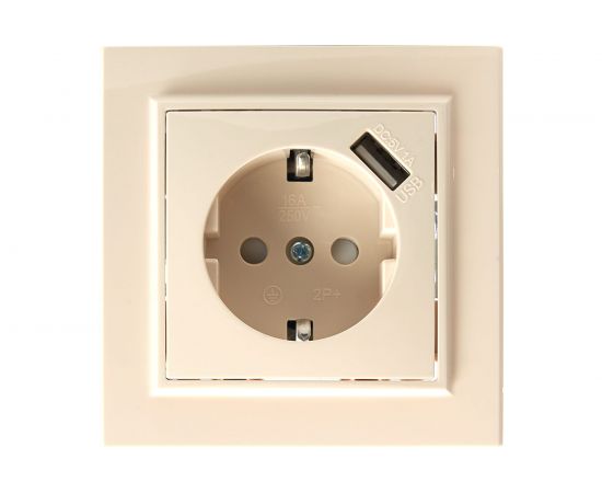 Розетка STEKKER 1-местн.с/з 220В 16А с защит.шторк USB серия Эрна,слоновая кость PST16-901-02 39237 