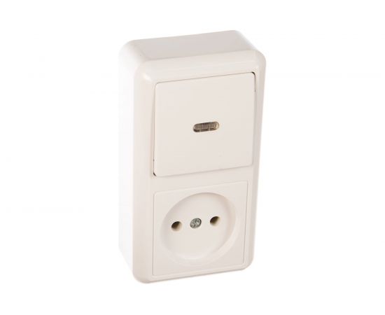 Комбинированный блок Кунцево-Электро ОПТИМА выключатель с подсветкой+розетка БКВР-430 8061 