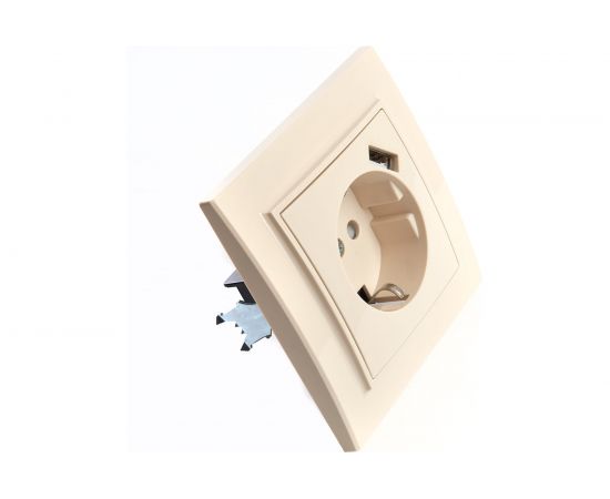 Розетка STEKKER 1-местн.с/з 220В 16А с защит.шторк USB серия Эрна,слоновая кость PST16-901-02 39237 – изображение 2