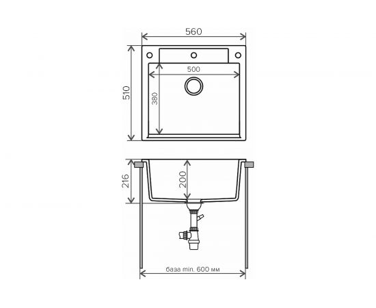 Кухонная мойка Polygran ARGO-560 (№16 Черный) 575806 – изображение 3