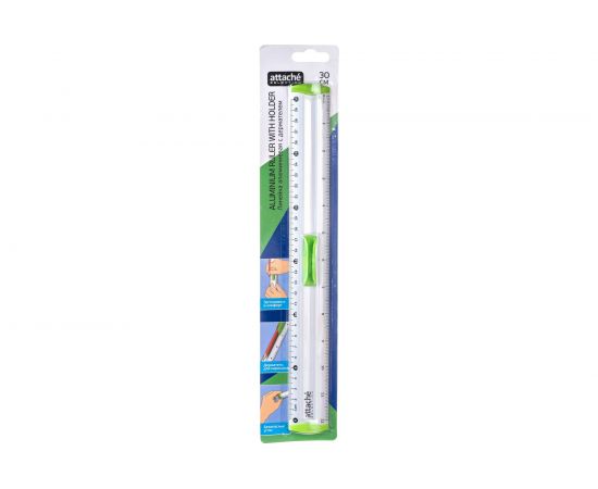 Линейка Attache Selection aluminium 30 см, с держателем, зеленая 726997 