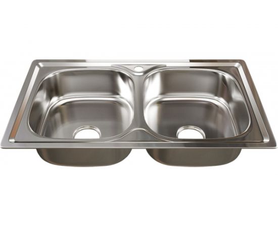 Врезная мойка mixline 46х81х18 см, 0.8, 2 чаши, выпуск 3 1/2, с сифоном 532312 