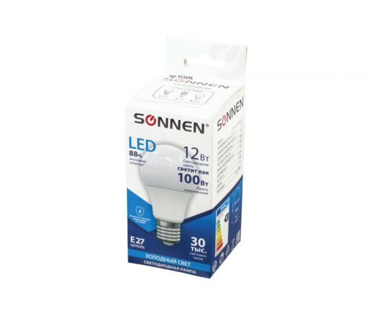 Светодиодная лампа SONNEN 12Вт, LED A60-12W-4000-E27, 453698 – изображение 2