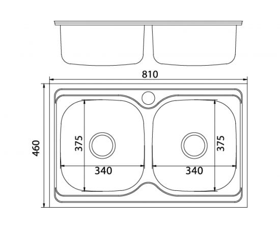 Врезная мойка mixline 46х81х18 см, 0.8, 2 чаши, выпуск 3 1/2, с сифоном 532312 – изображение 2