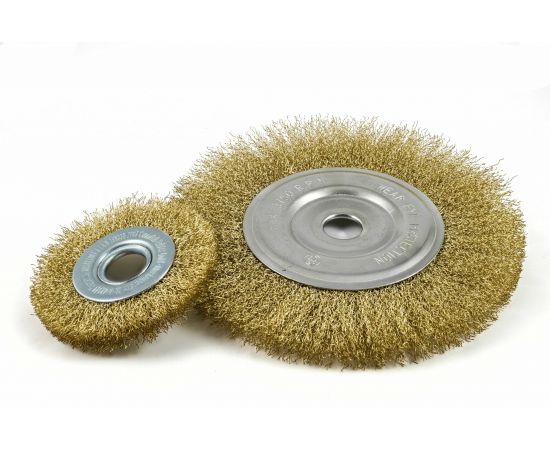 Щётка крацовка дисковая, латунированная проволока, 100 мм, без гайки, 1 шт., для УШМ Orientcraft CIR010042312 – изображение 2