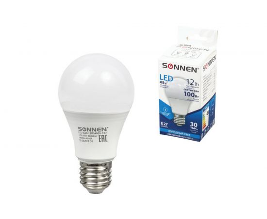 Светодиодная лампа SONNEN 12Вт, LED A60-12W-4000-E27, 453698 – изображение 3