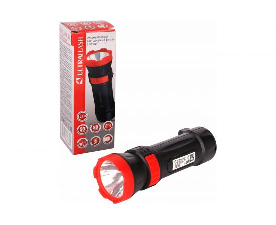 Аккумуляторный фонарь Ultraflash LED3849 (220В, черный, 1 LED, 2 режима,SLA, пластик, коробка) 14931 – изображение 3