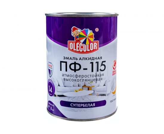 Эмаль OLECOLOR ПФ-115 супербелый, 0.8 кг 4300005920 