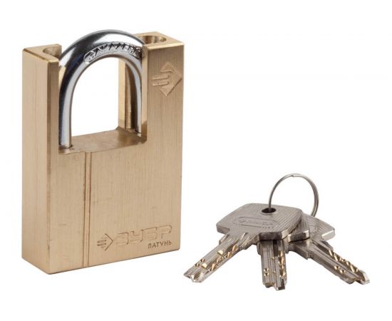 Навесной замок ЗУБР ""ЭКСПЕРТ"", латунный корпус, закаленная дужка, с дополнительной защитой, 50 мм 37297-50 
