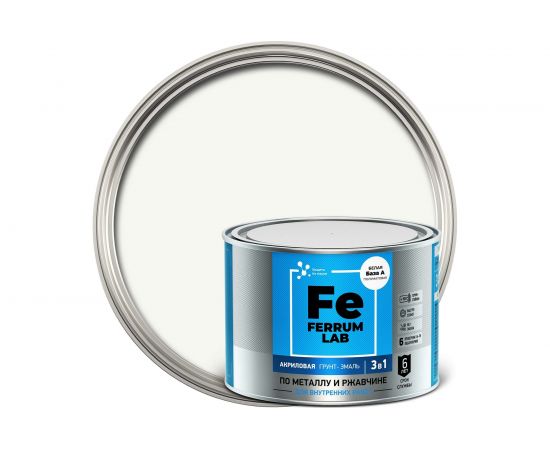 Грунт-эмаль по ржавчине 3 в 1 ЯРОСЛАВСКИЕ КРАСКИ FERRUM LAB для внутренних работ, акриловая, 0.5 л. О05210 