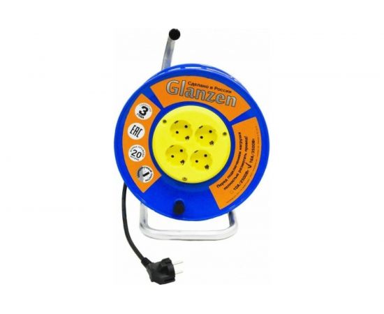 Силовой удлинитель на катушке Glanzen 4 гнезда ПВС 3x1,5 арт. EB-20-019 00-00006727 